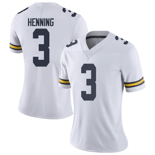 A.J. Henning Michigan Wolverines Women's NCAA #3 White Limited Brand Jordan College Stitched Football Jersey DZS2554VO